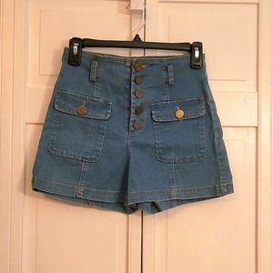 Cici-Shop Women's Retro style Button Fly Denim Shorts